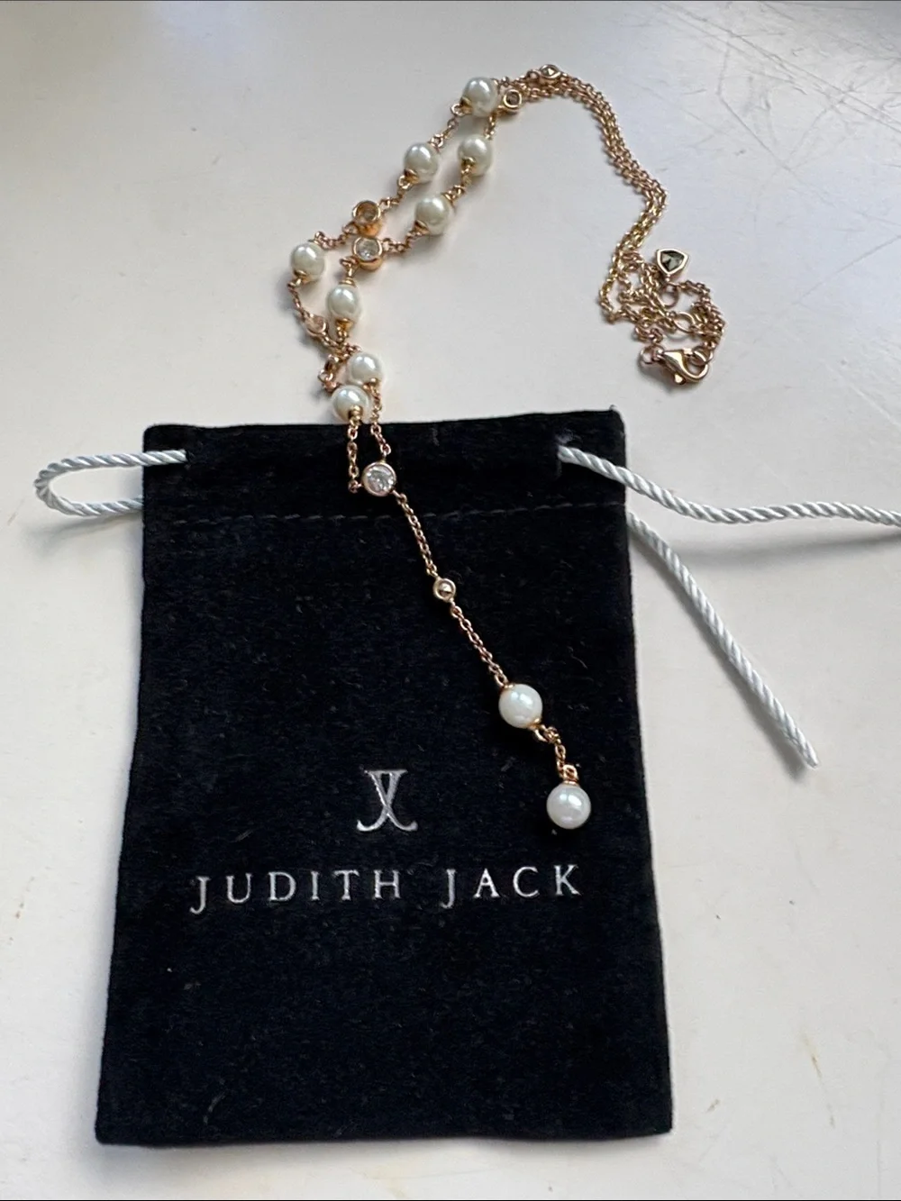 Rare Judith Jack Pearl Drop Y-Necklace in Gold Vermeil over Sterling Silver